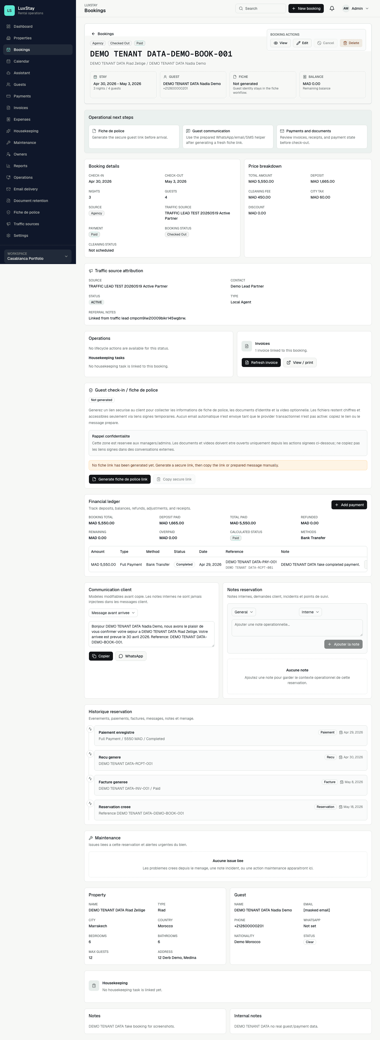 Luxstay booking and guest readiness sanitized demo screenshot